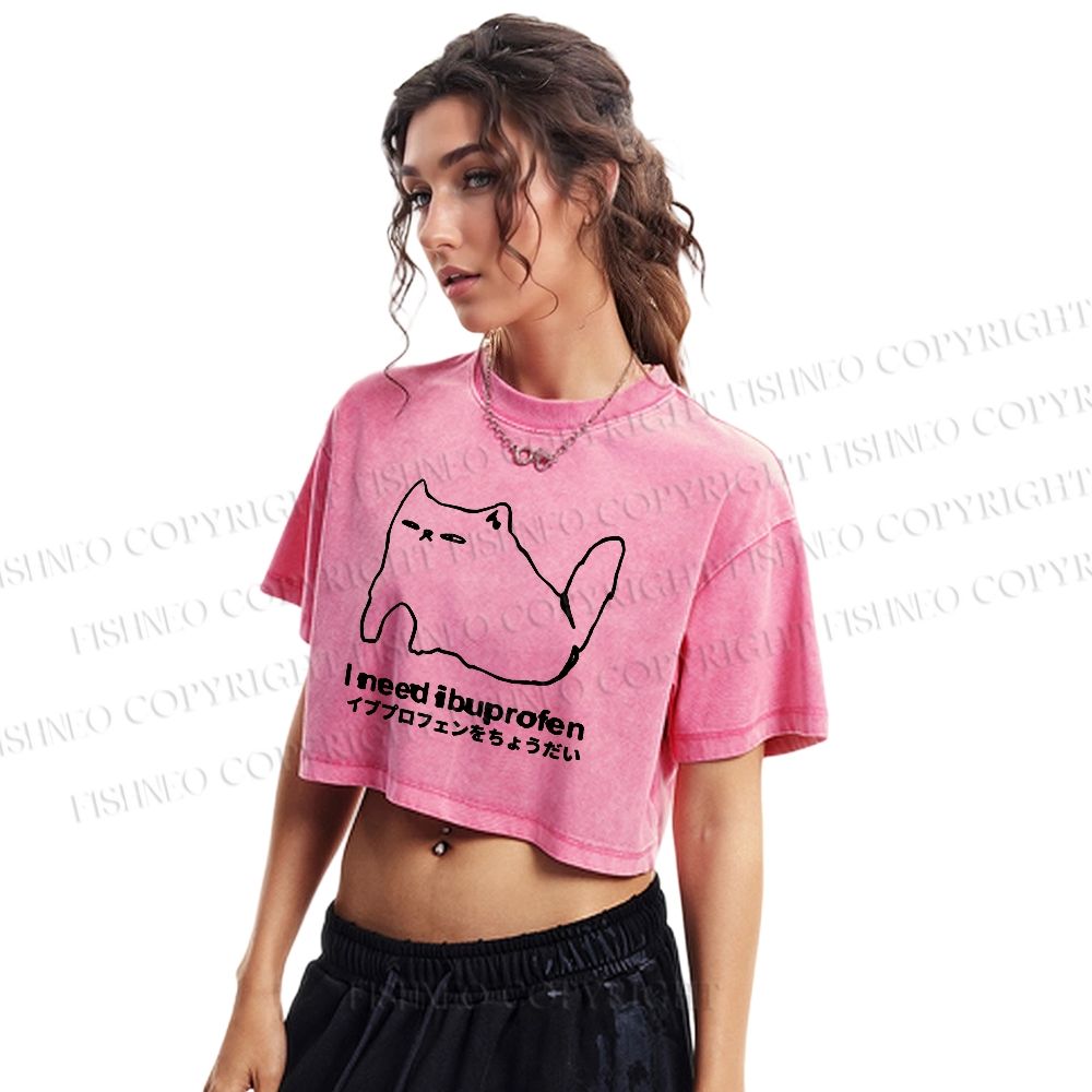 I need ibuprofen Cat Vintage Washed Cropped T-Shirt