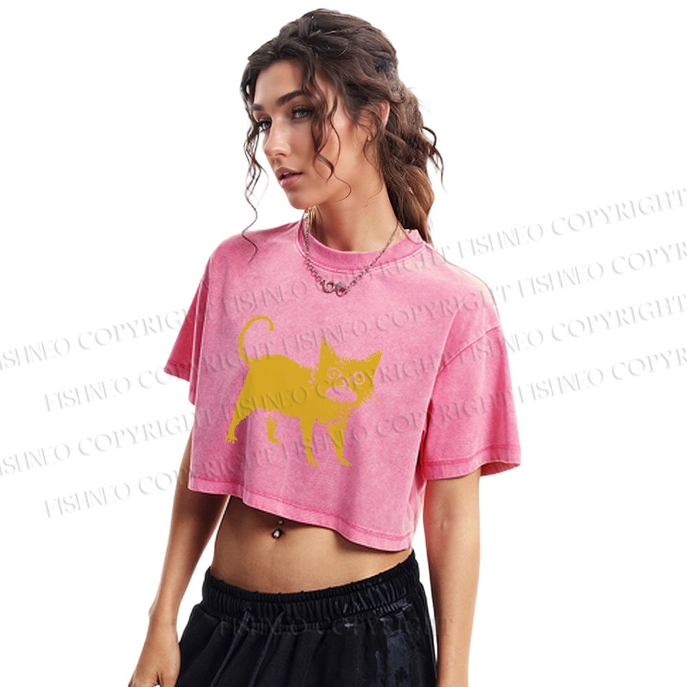 Horrible Japanese Cat Vintage Washed Cropped T-Shirt