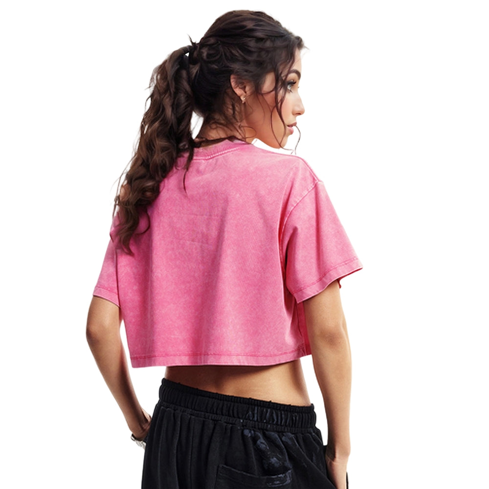Tiger Printed Washed Cropped T-Shirt