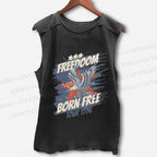 Unisex Vintage Eagle Born Free Independence Day Printed Washed Tank Top