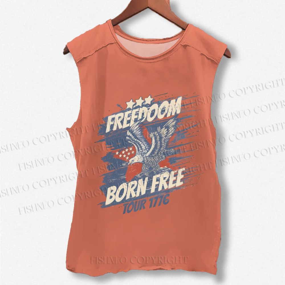 Unisex Vintage Eagle Born Free Independence Day Printed Washed Tank Top