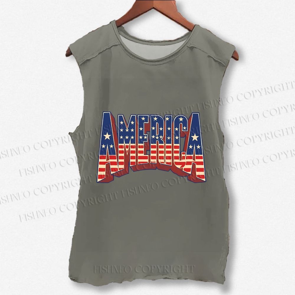 Unisex USA Independence Day Printed Washed Tank Top