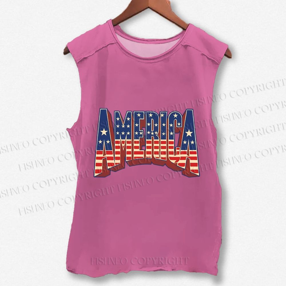 Unisex USA Independence Day Printed Washed Tank Top