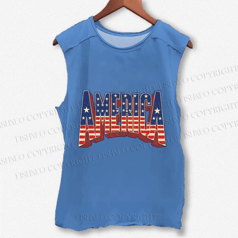 Unisex USA Independence Day Printed Washed Tank Top