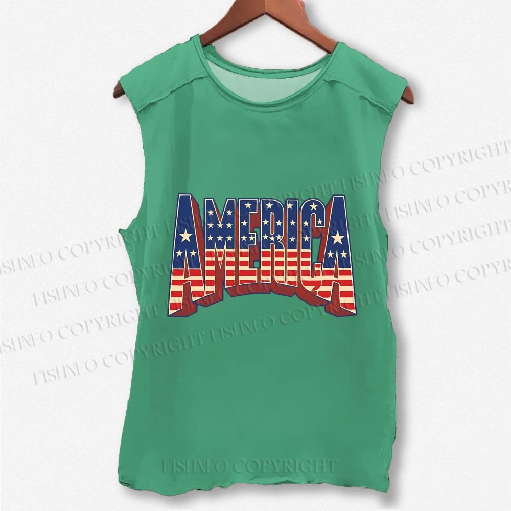 Unisex USA Independence Day Printed Washed Tank Top