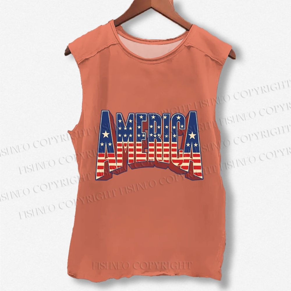 Unisex USA Independence Day Printed Washed Tank Top
