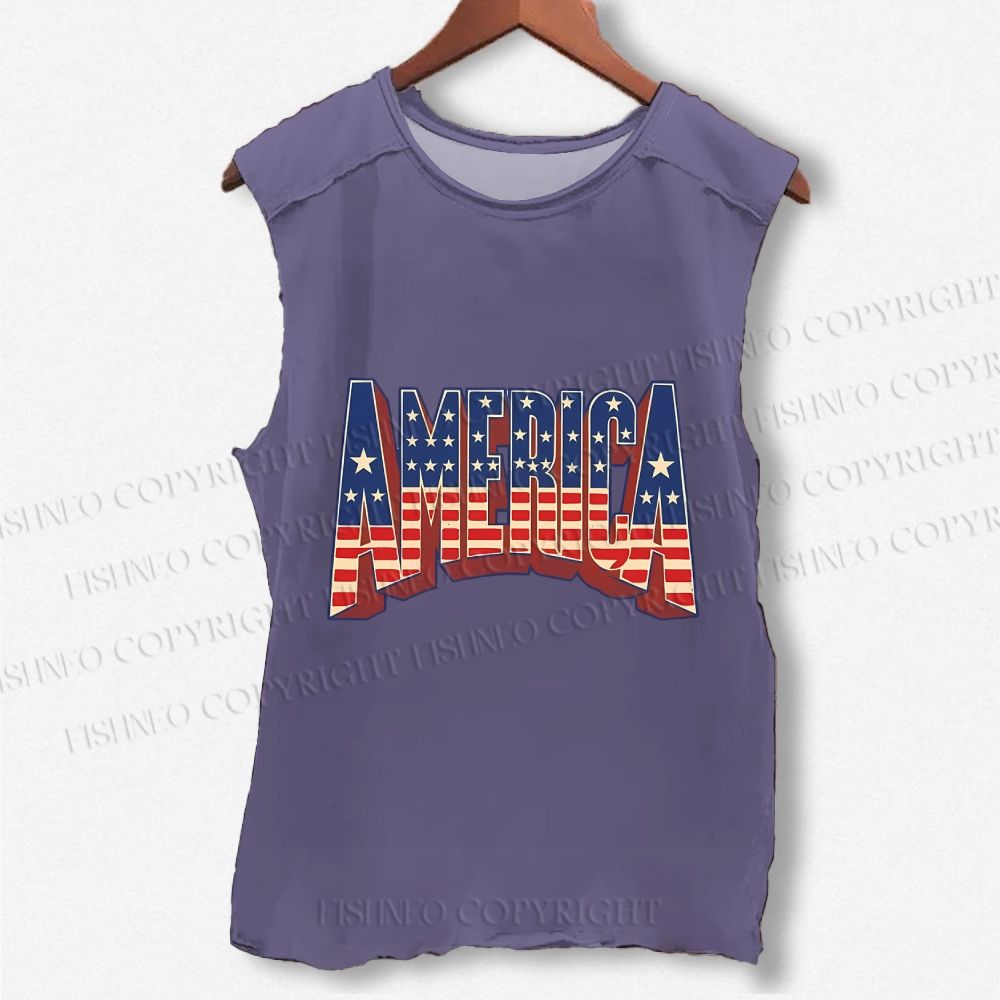 Unisex USA Independence Day Printed Washed Tank Top