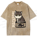 Unisex Cat Can  Printed Washed Tee