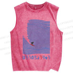 Unisex Japanese Wave Surfing Printed Washed Tank Top