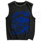 Unisex Vintage Japanese Wave Printed Washed Tank Top
