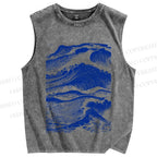 Unisex Vintage Japanese Wave Printed Washed Tank Top