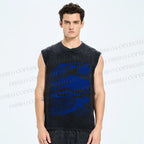 Unisex Vintage Japanese Wave Printed Washed Tank Top