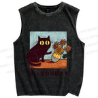 Unisex Van Gogh Cat Printed Washed Tank Top