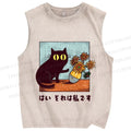 Unisex Van Gogh Cat Printed Washed Tank Top