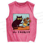 Unisex Van Gogh Cat Printed Washed Tank Top