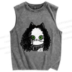 Unisex Charli Cat Printed Washed Tank Top