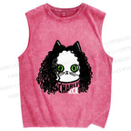 Unisex Charli Cat Printed Washed Tank Top