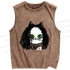 Unisex Charli Cat Printed Washed Tank Top
