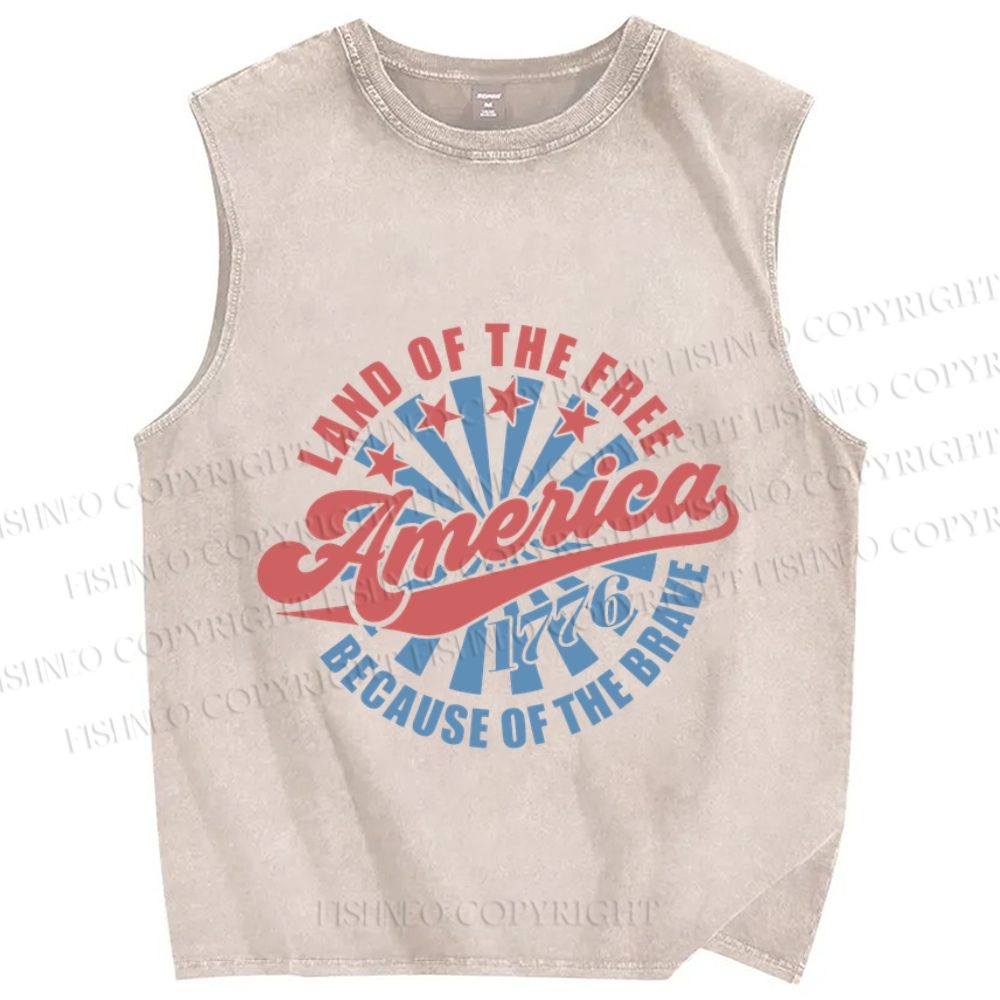 Unisex Land Of Free Because Of Brave Independence Day Printed Washed Tank Top