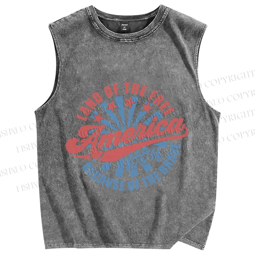 Unisex Land Of Free Because Of Brave Independence Day Printed Washed Tank Top
