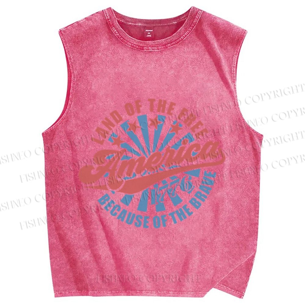 Unisex Land Of Free Because Of Brave Independence Day Printed Washed Tank Top