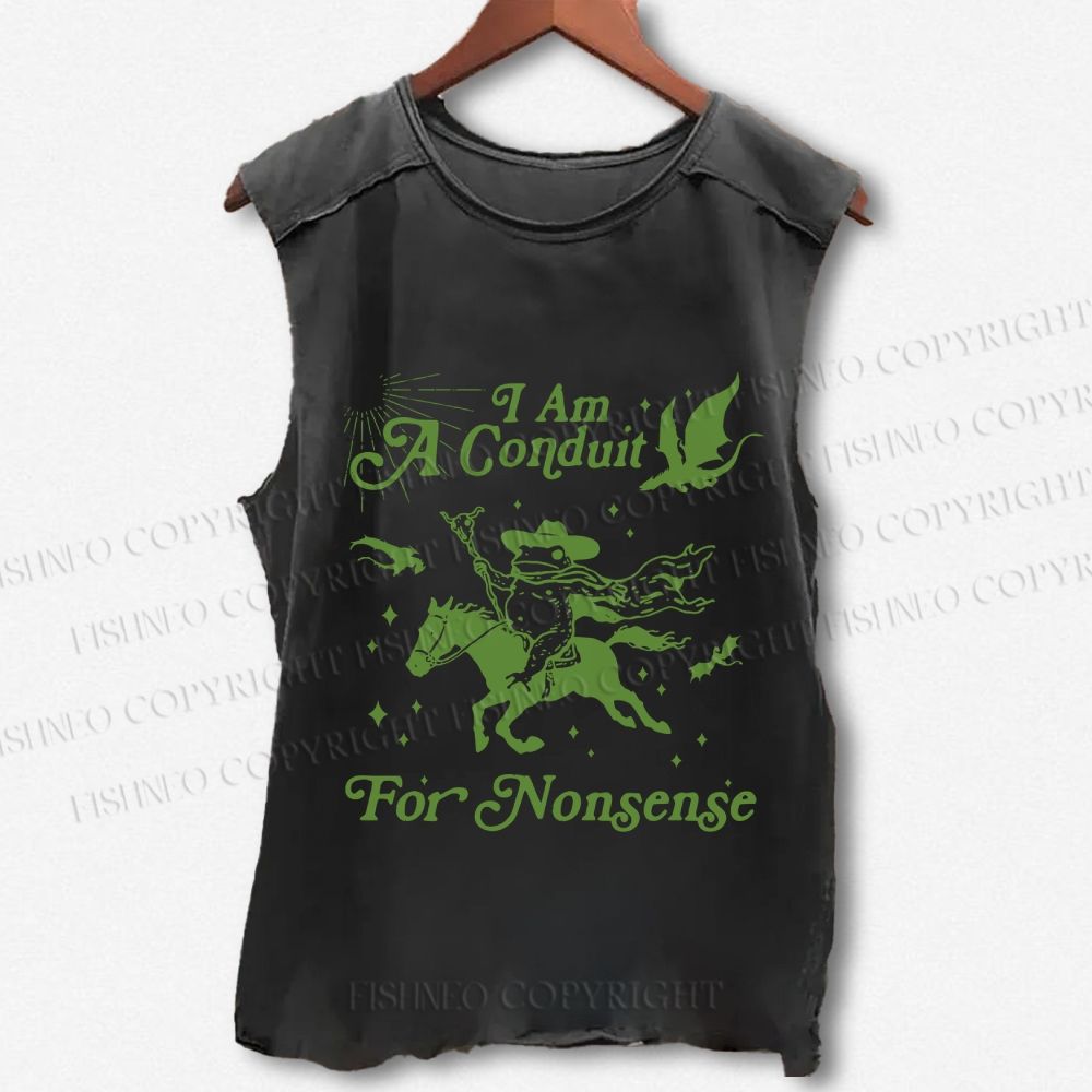 Unisex Vintage Frog I am a Conduit For Nonsense Printed Washed Tank Top