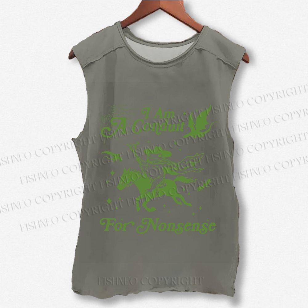 Unisex Vintage Frog I am a Conduit For Nonsense Printed Washed Tank Top