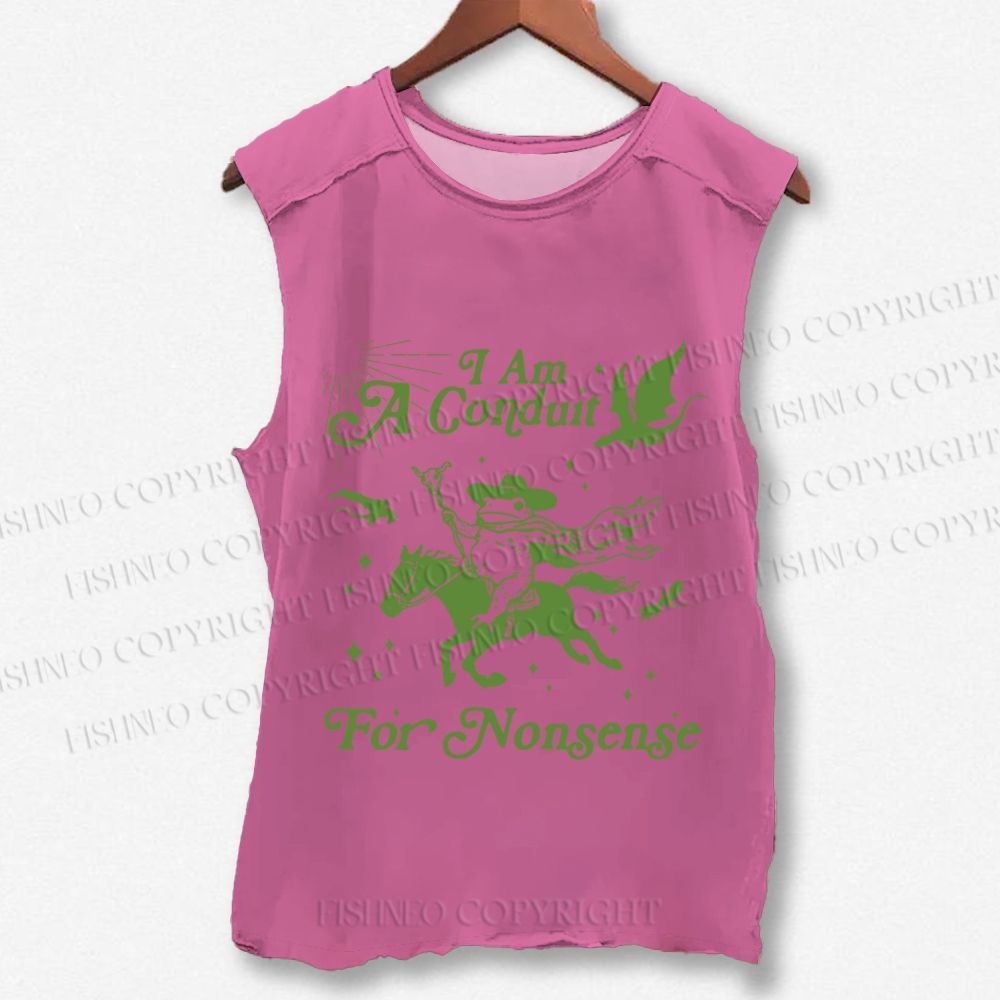 Unisex Vintage Frog I am a Conduit For Nonsense Printed Washed Tank Top