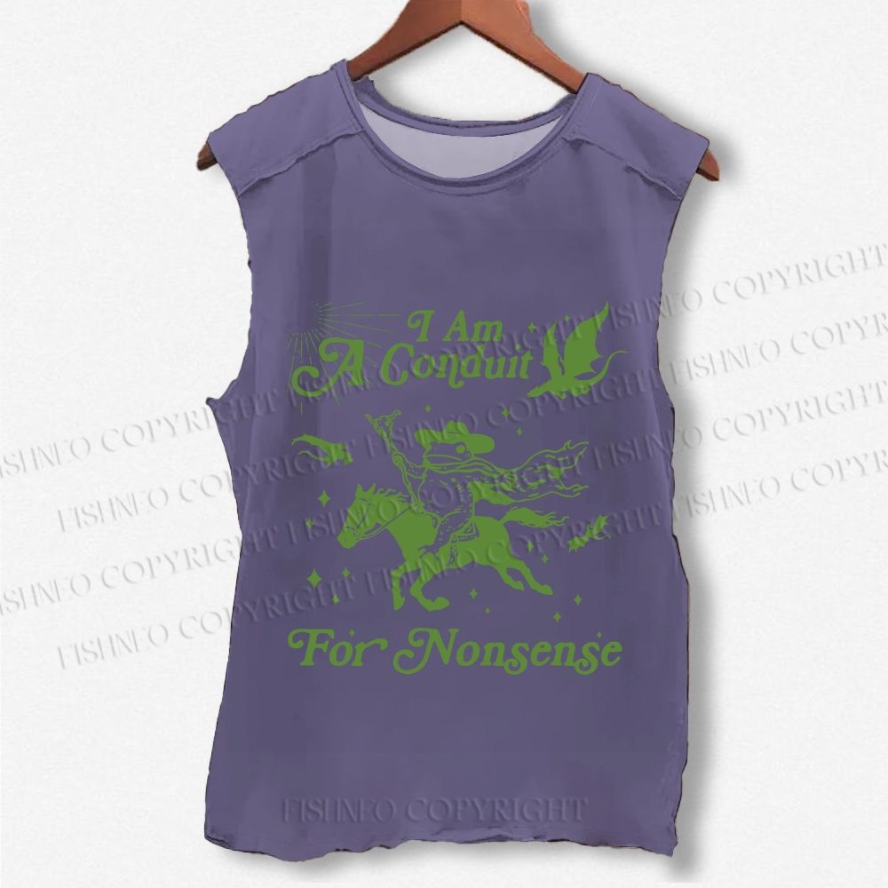 Unisex Vintage Frog I am a Conduit For Nonsense Printed Washed Tank Top