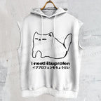 Unisex I need ibuprofen Cat Vintage Printed Sleeveless Hoodie