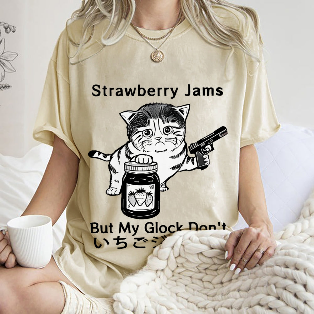 Strawberry Jam Cat Washed T-Shirt