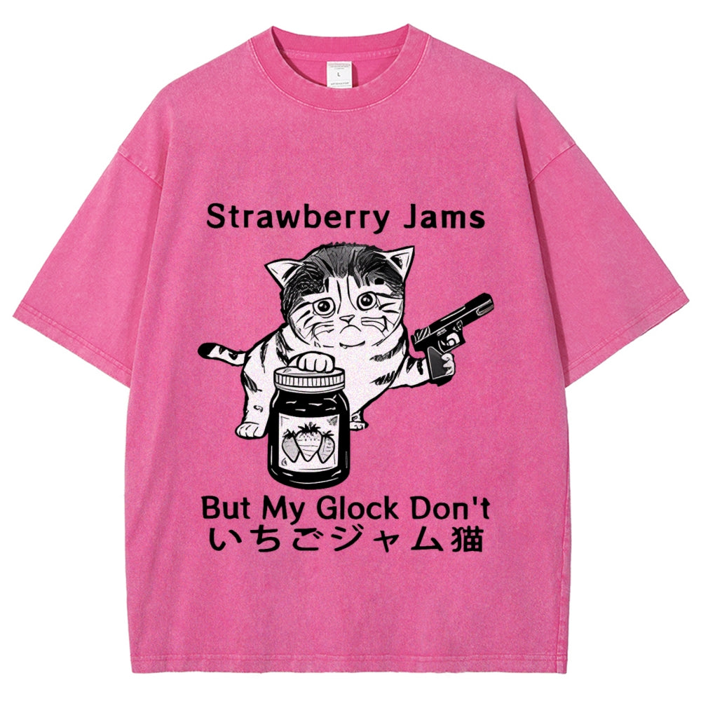 Strawberry Jam Cat Washed T-Shirt