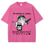 Strawberry Jam Cat Washed T-Shirt