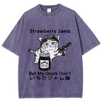 Strawberry Jam Cat Washed T-Shirt