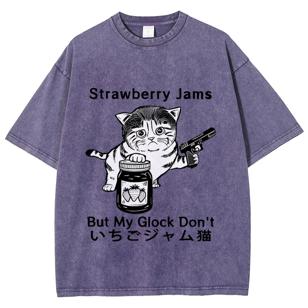Strawberry Jam Cat Washed T-Shirt