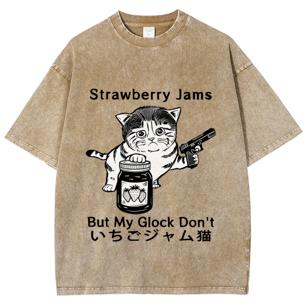 Strawberry Jam Cat Washed T-Shirt