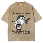 Strawberry Jam Cat Washed T-Shirt