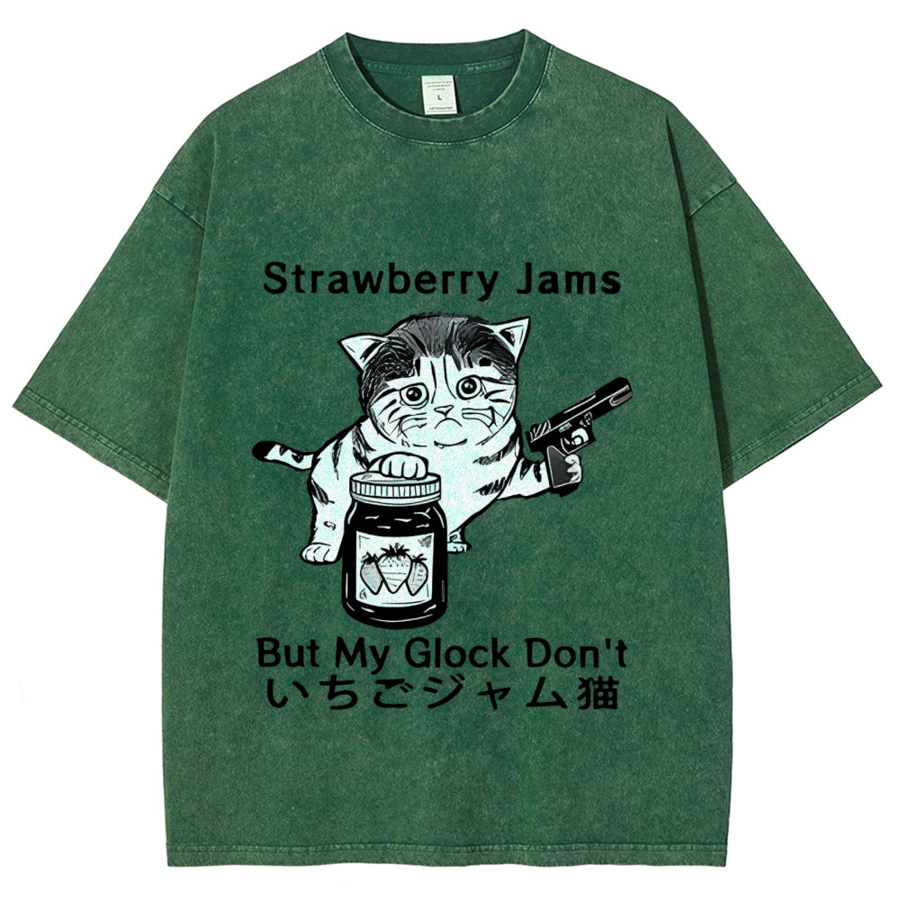 Strawberry Jam Cat Washed T-Shirt