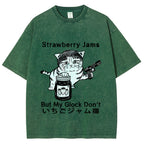 Strawberry Jam Cat Washed T-Shirt