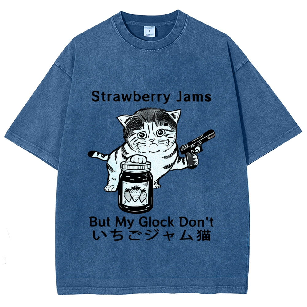 Strawberry Jam Cat Washed T-Shirt
