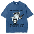 Strawberry Jam Cat Washed T-Shirt