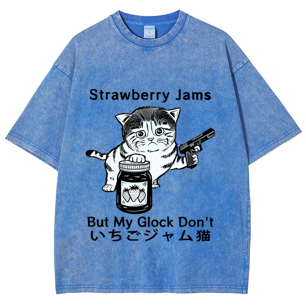 Strawberry Jam Cat Washed T-Shirt