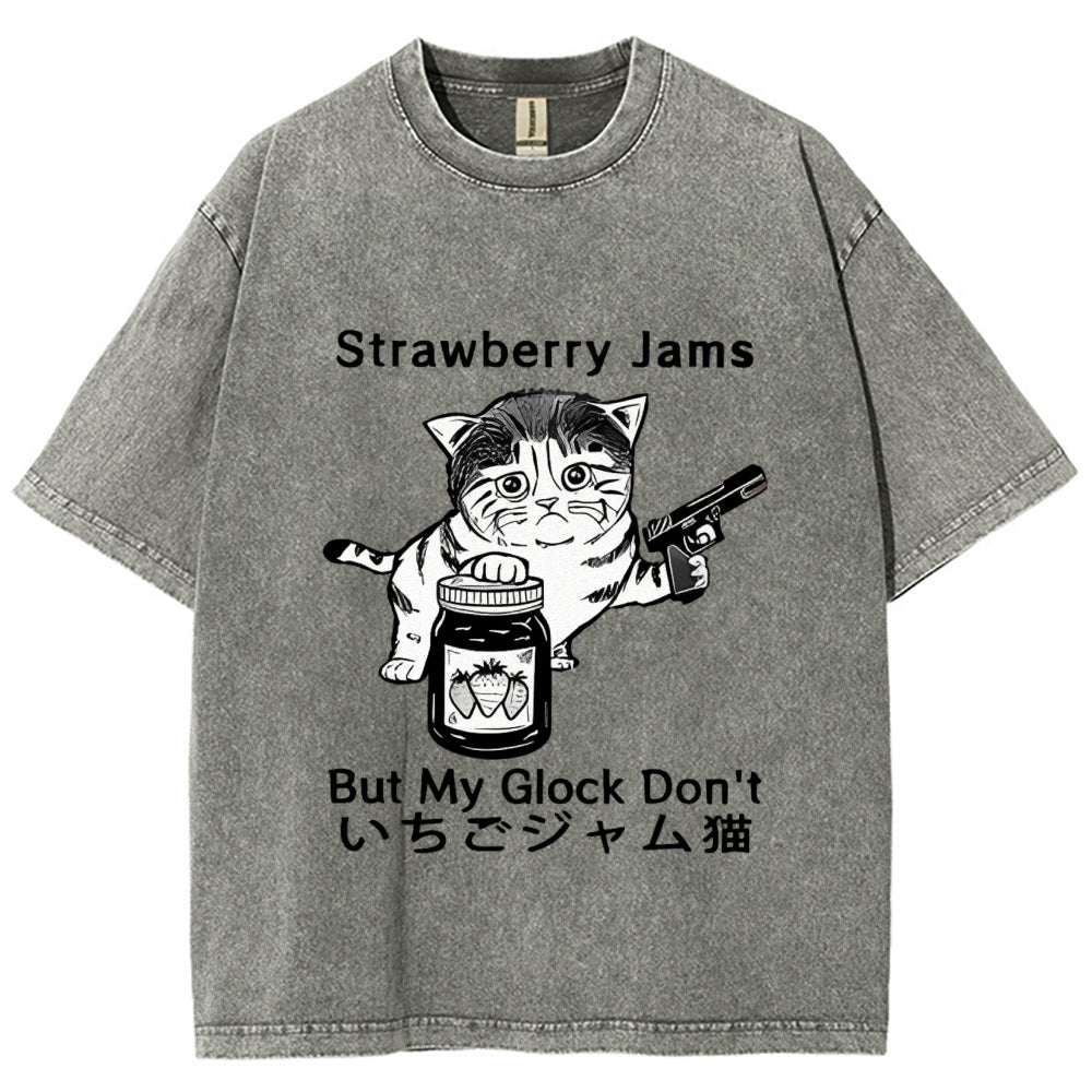 Strawberry Jam Cat Washed T-Shirt
