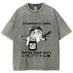 Strawberry Jam Cat Washed T-Shirt
