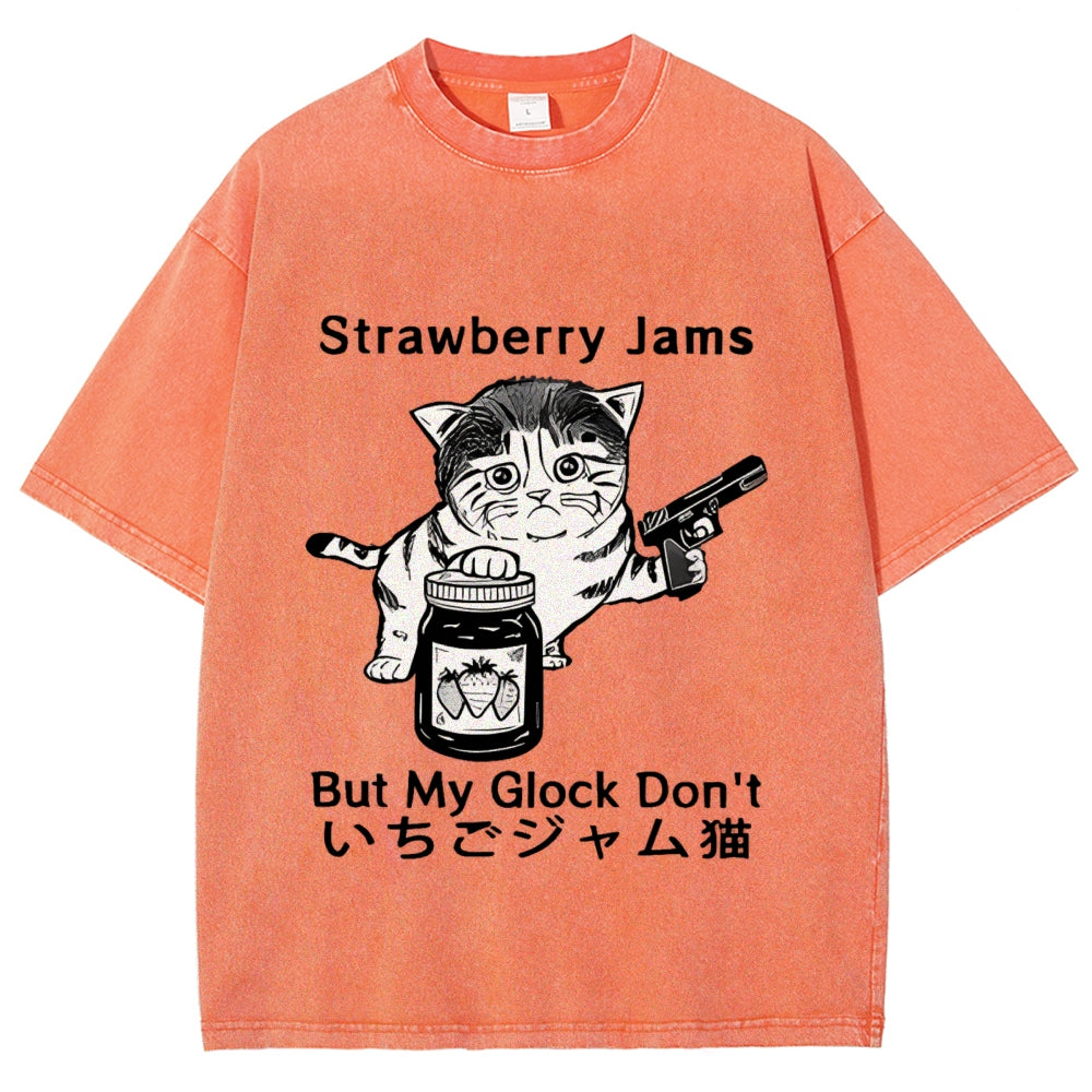 Strawberry Jam Cat Washed T-Shirt