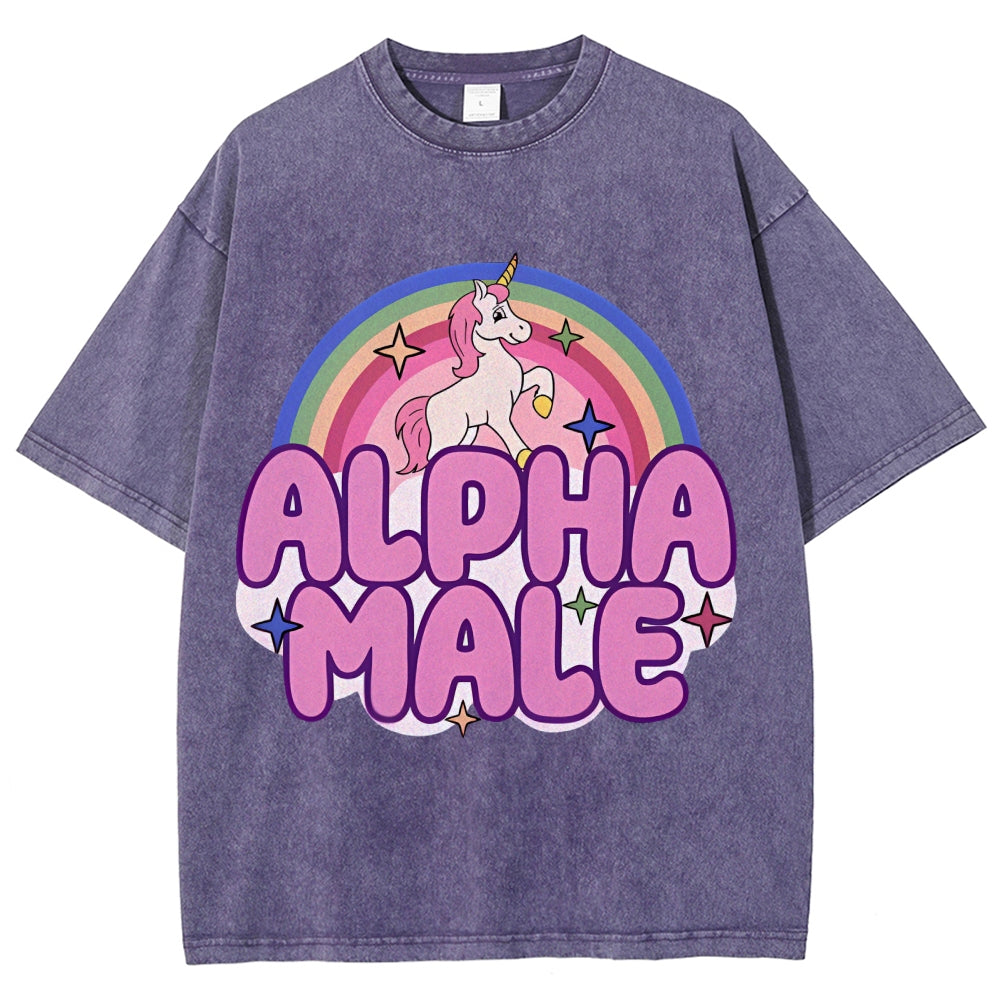Rainbow Unicorn Alpha Male Y2K Washed Tee Cherrykitten