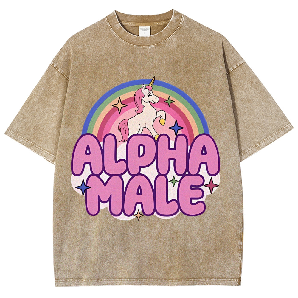 Rainbow Unicorn Alpha Male Y2K Washed Tee Cherrykitten