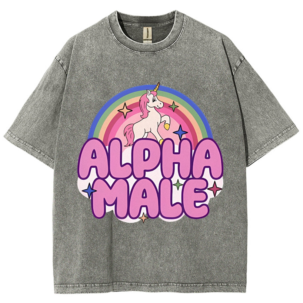 Rainbow Unicorn Alpha Male Y2K Washed Tee Cherrykitten