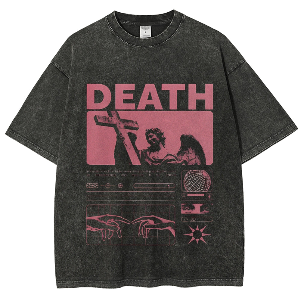 Unisex Facing Rebirth Printed Washed Tee