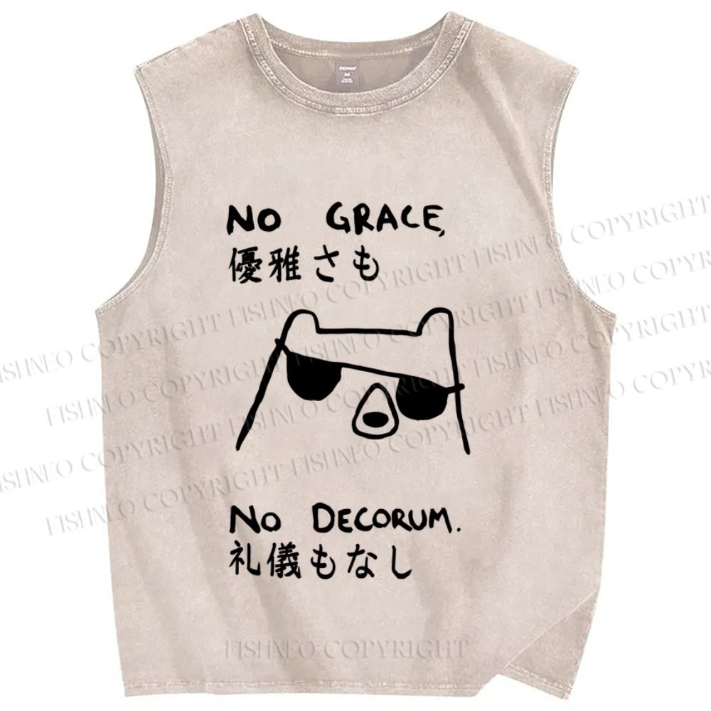 Unisex No Grace No Decorum Bear Printed Washed Tank Top